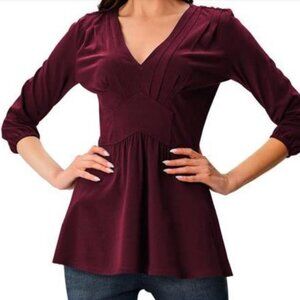 Maroon Pleated Cotton Jersey Empire Peplum Top